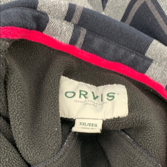 Orvis Fleece lined shirt top shacket navy blue white plaid warm Snap pockets XXL - Picture 5 of 5